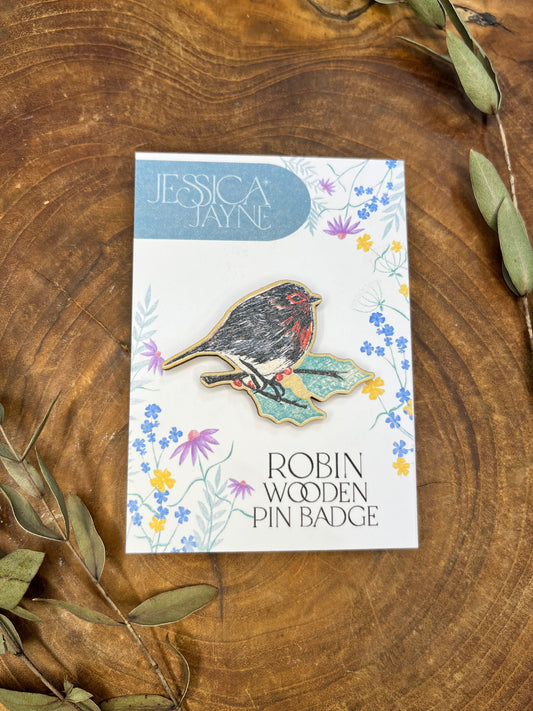 Robin Wooden Pin badge