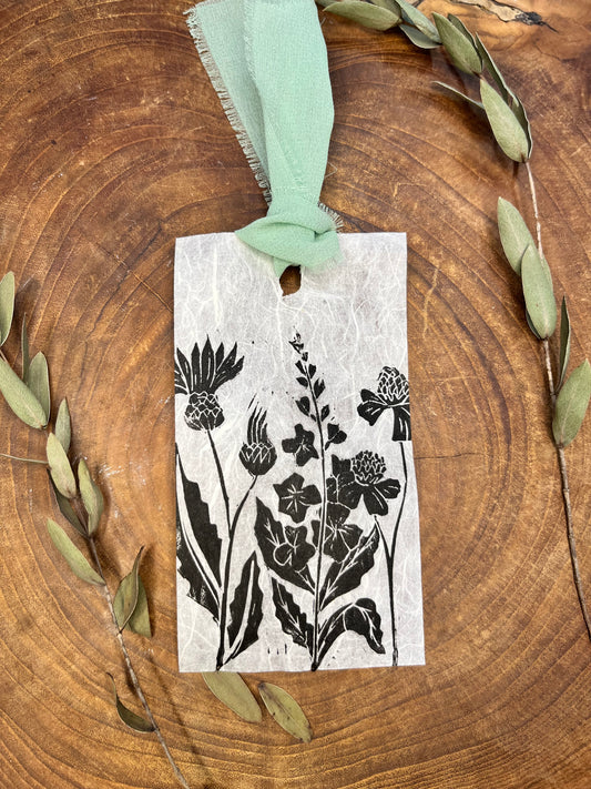 Hand Printed Wild Flower Bookmark - Black