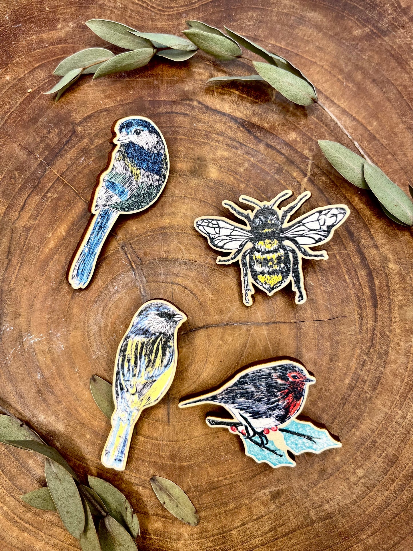 Great Tit Wooden Pin badge