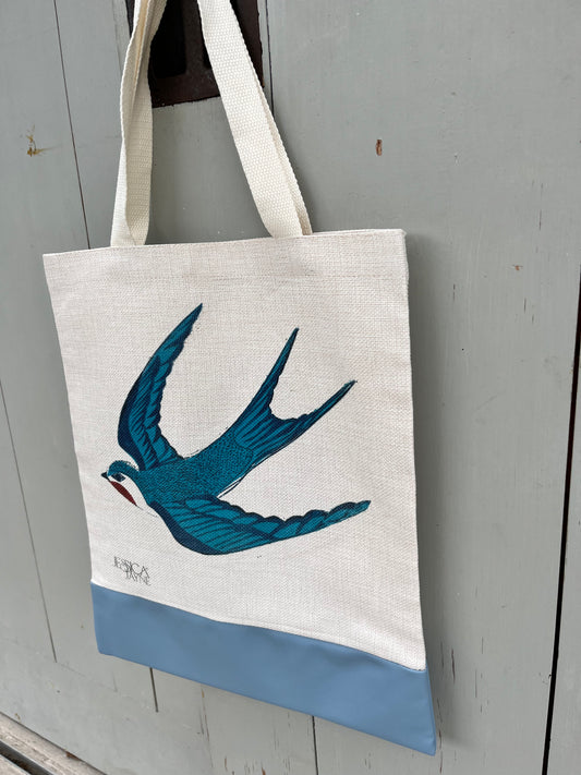 Swallow lino print design Tote Bag