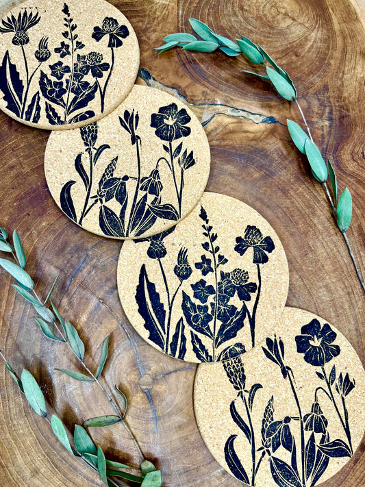 Hand Printed Cork Coasters