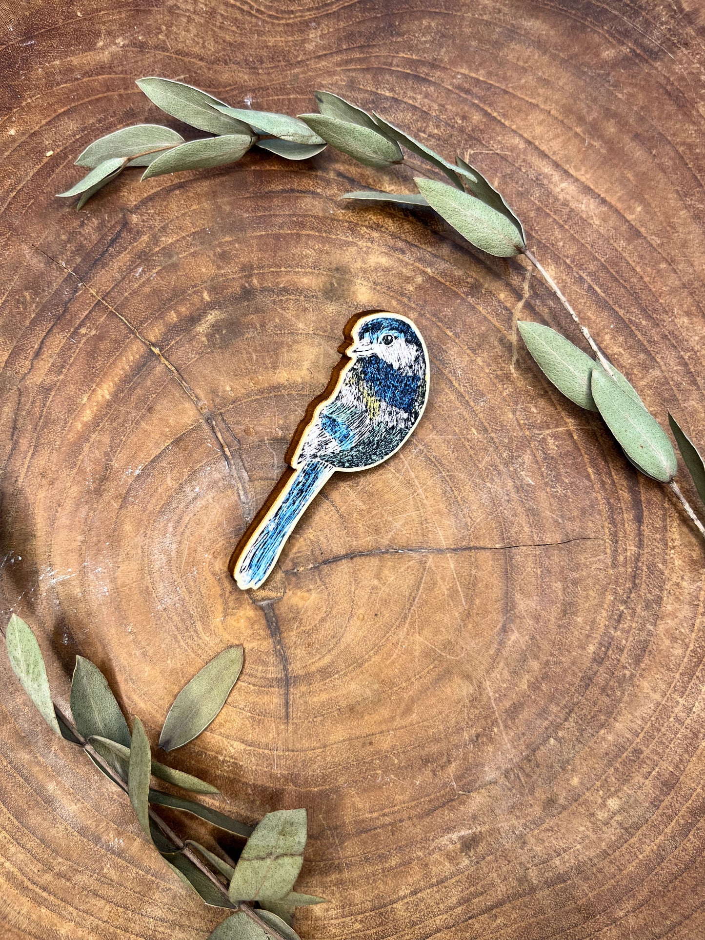 Great Tit Wooden Pin badge