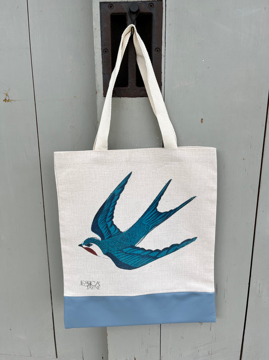 Swallow lino print design Tote Bag