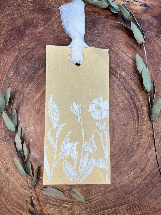Hand Printed Wild Flower Bookmark - White