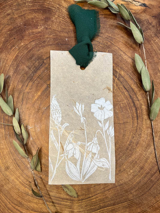 Hand Printed Wild Flower Bookmark - White