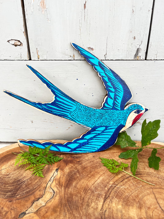 Swallow Wooden Plaque - Hand Printed