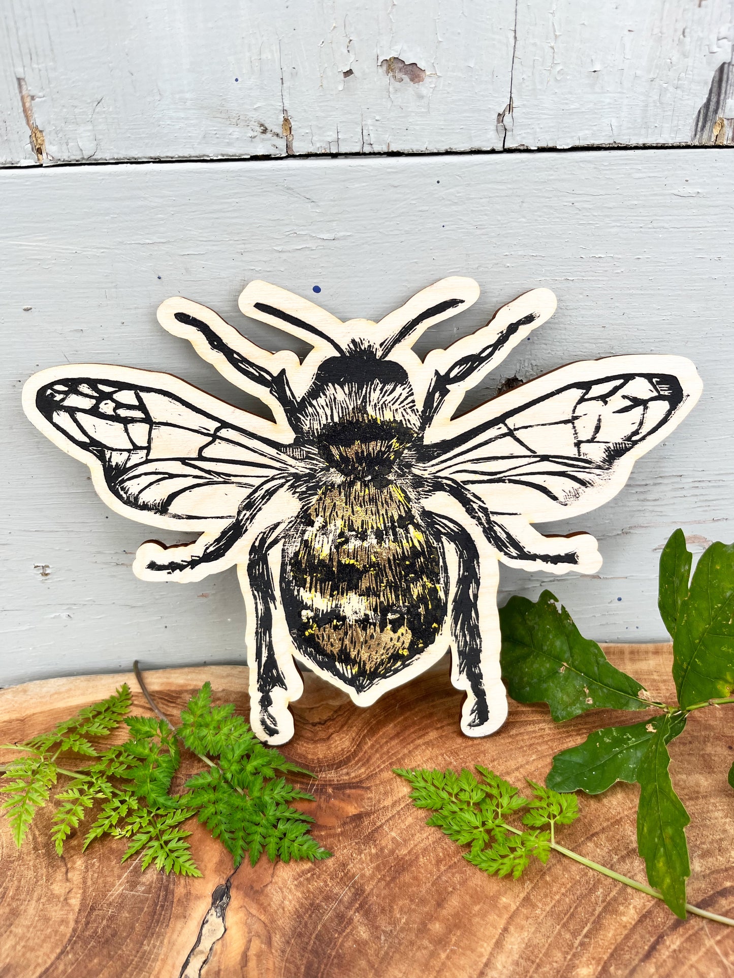 Bee Wooden Plaque - Hand Printed