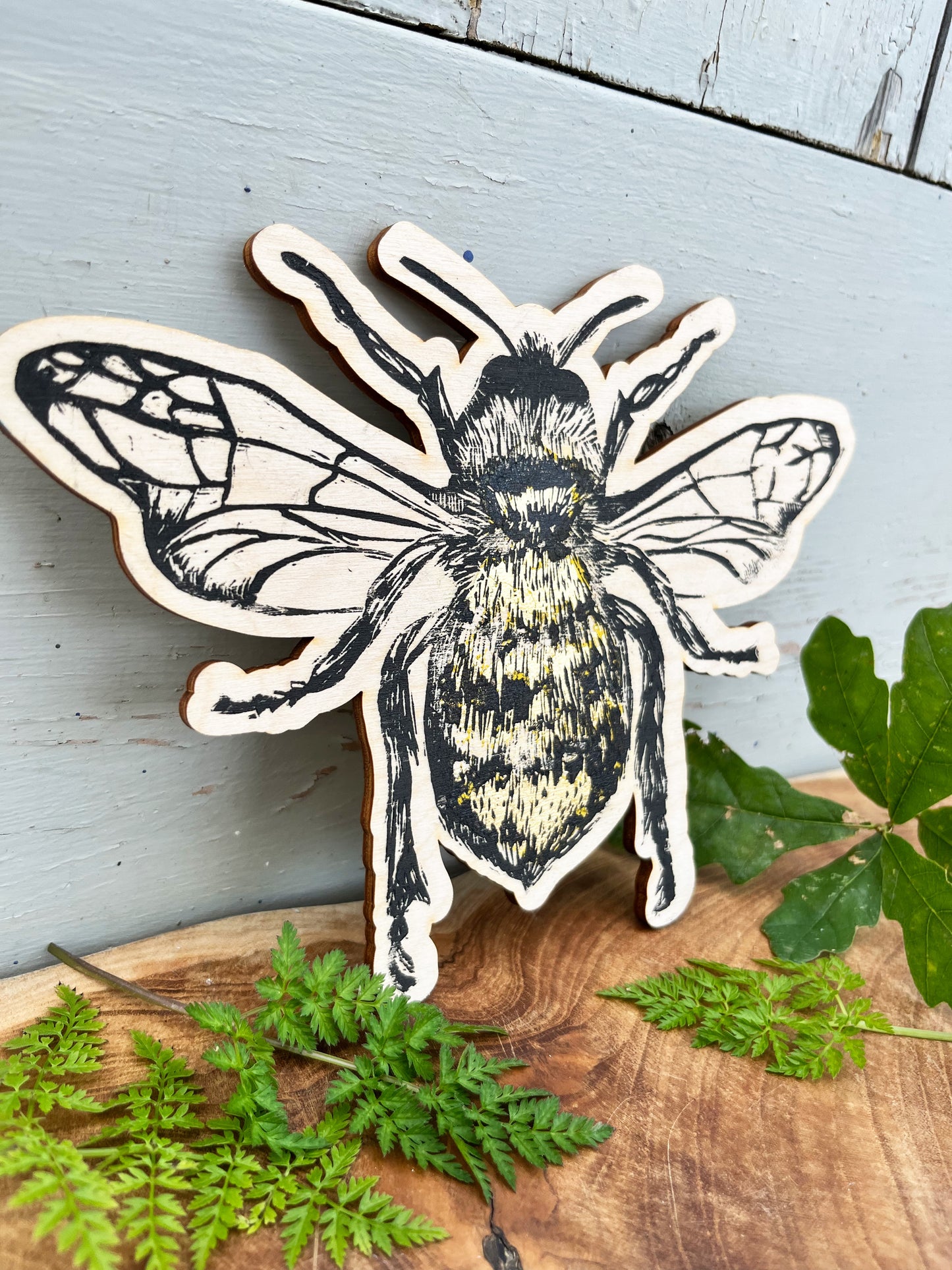 Bee Wooden Plaque - Hand Printed