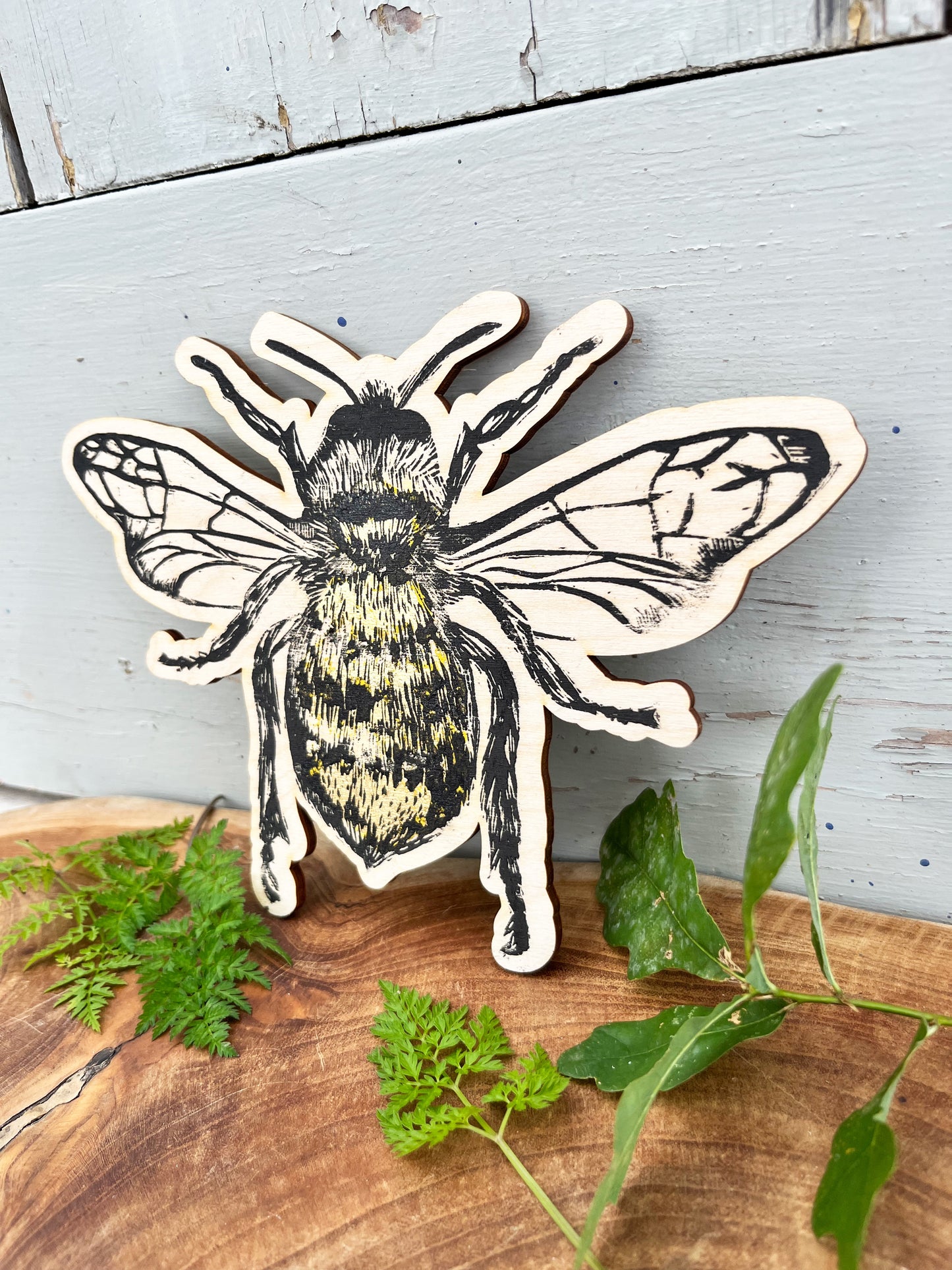 Bee Wooden Plaque - Hand Printed