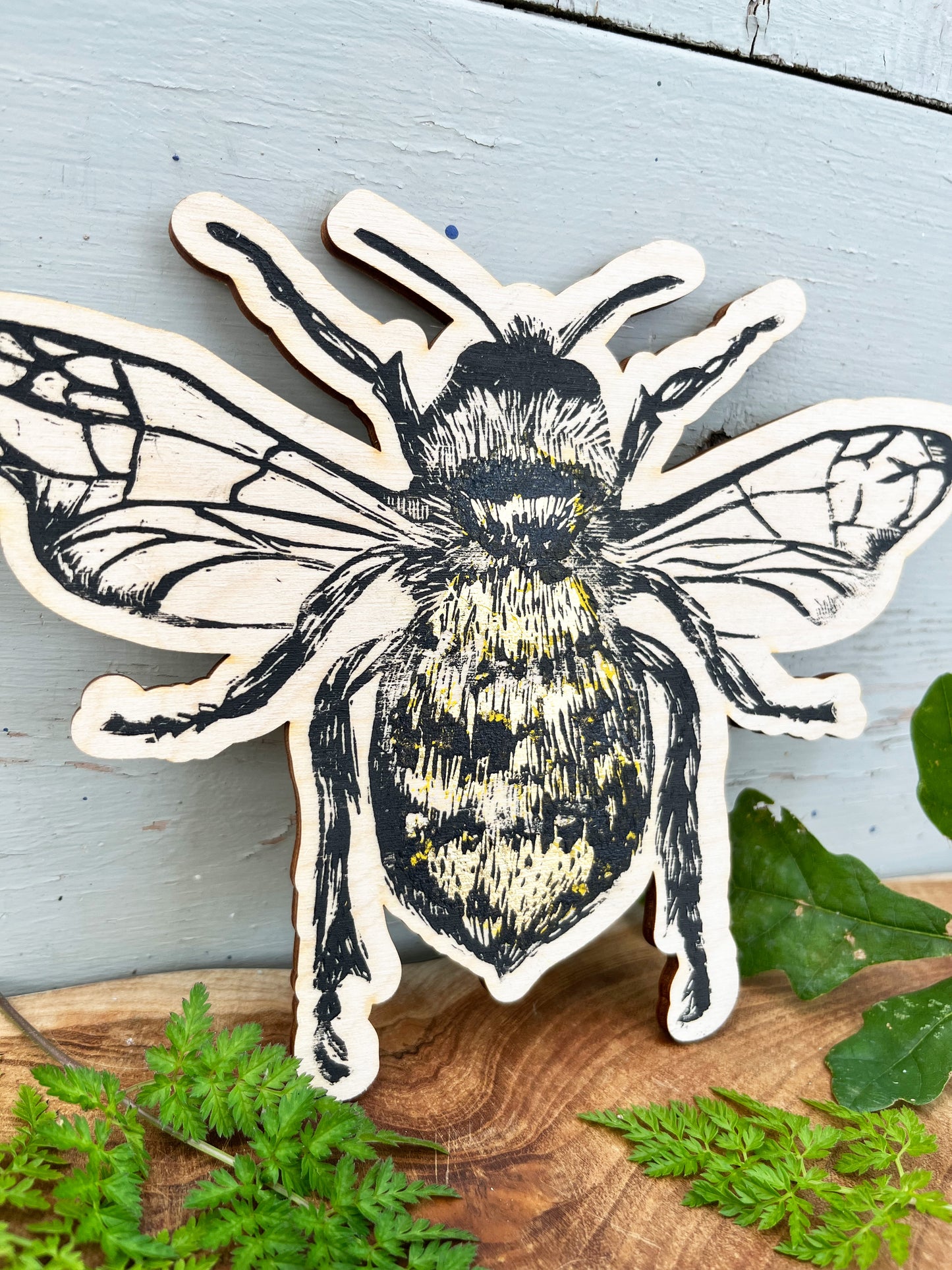 Bee Wooden Plaque - Hand Printed