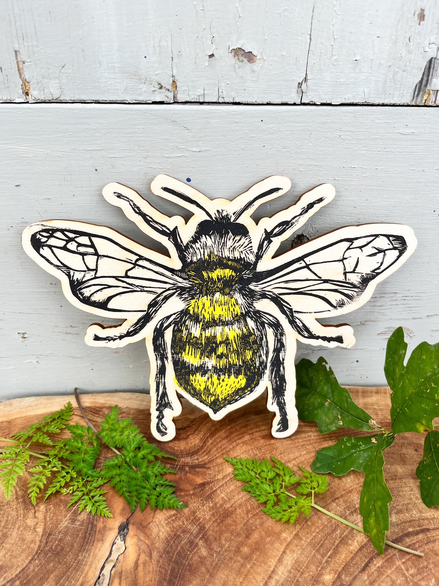 Bee Wooden Plaque - Hand Printed