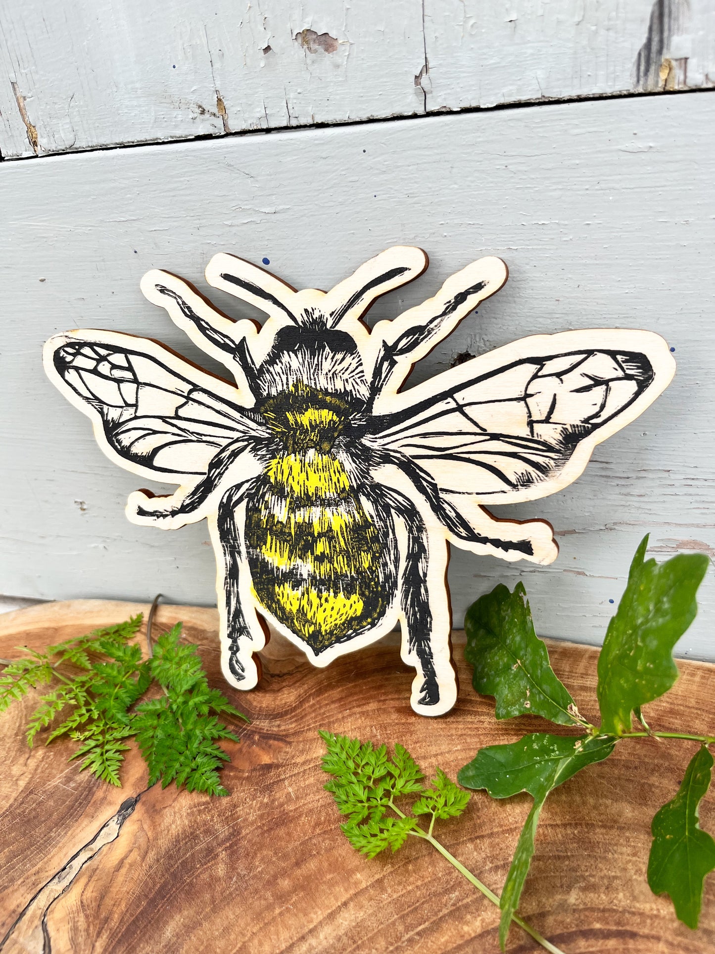 Bee Wooden Plaque - Hand Printed