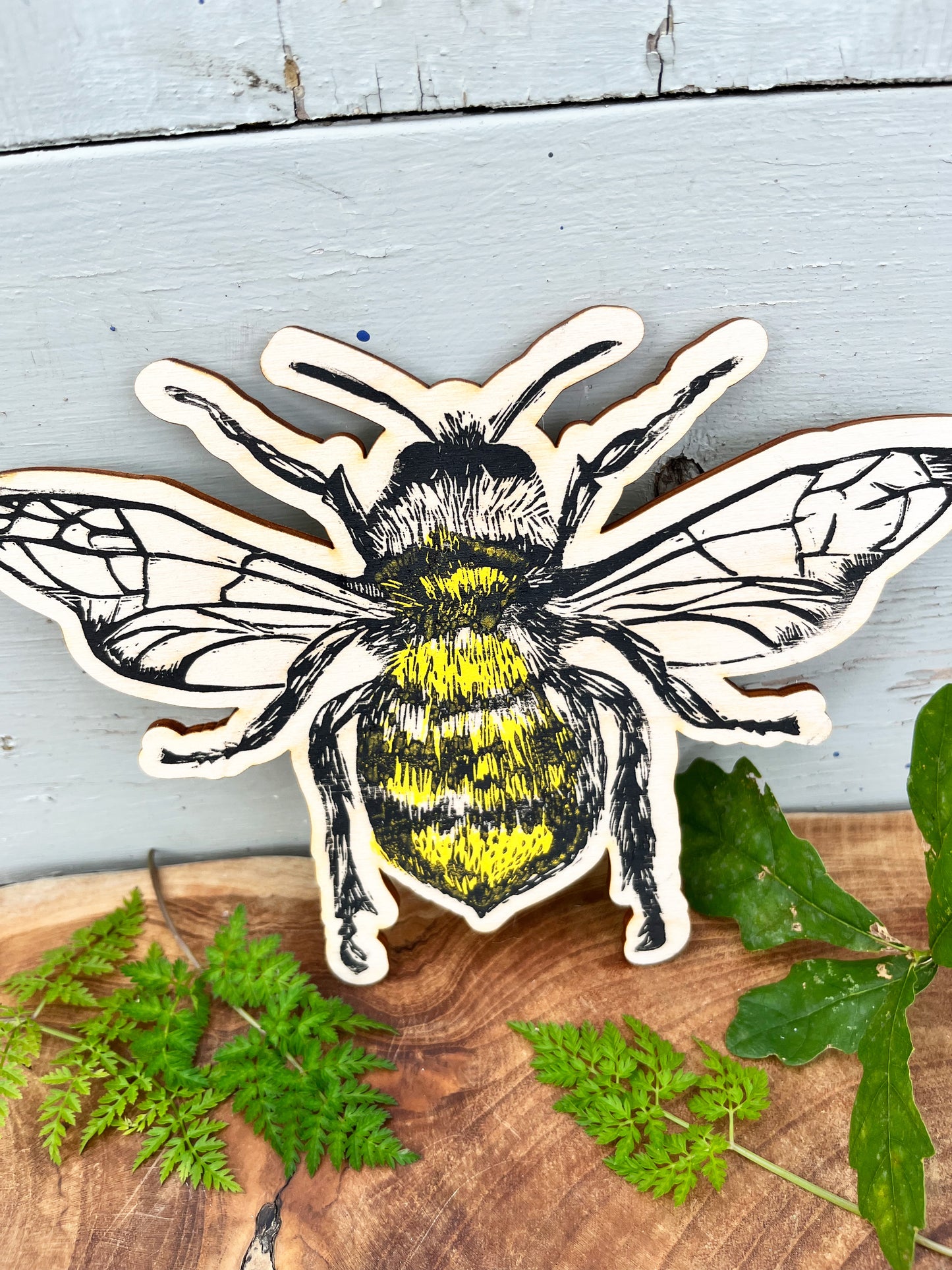 Bee Wooden Plaque - Hand Printed