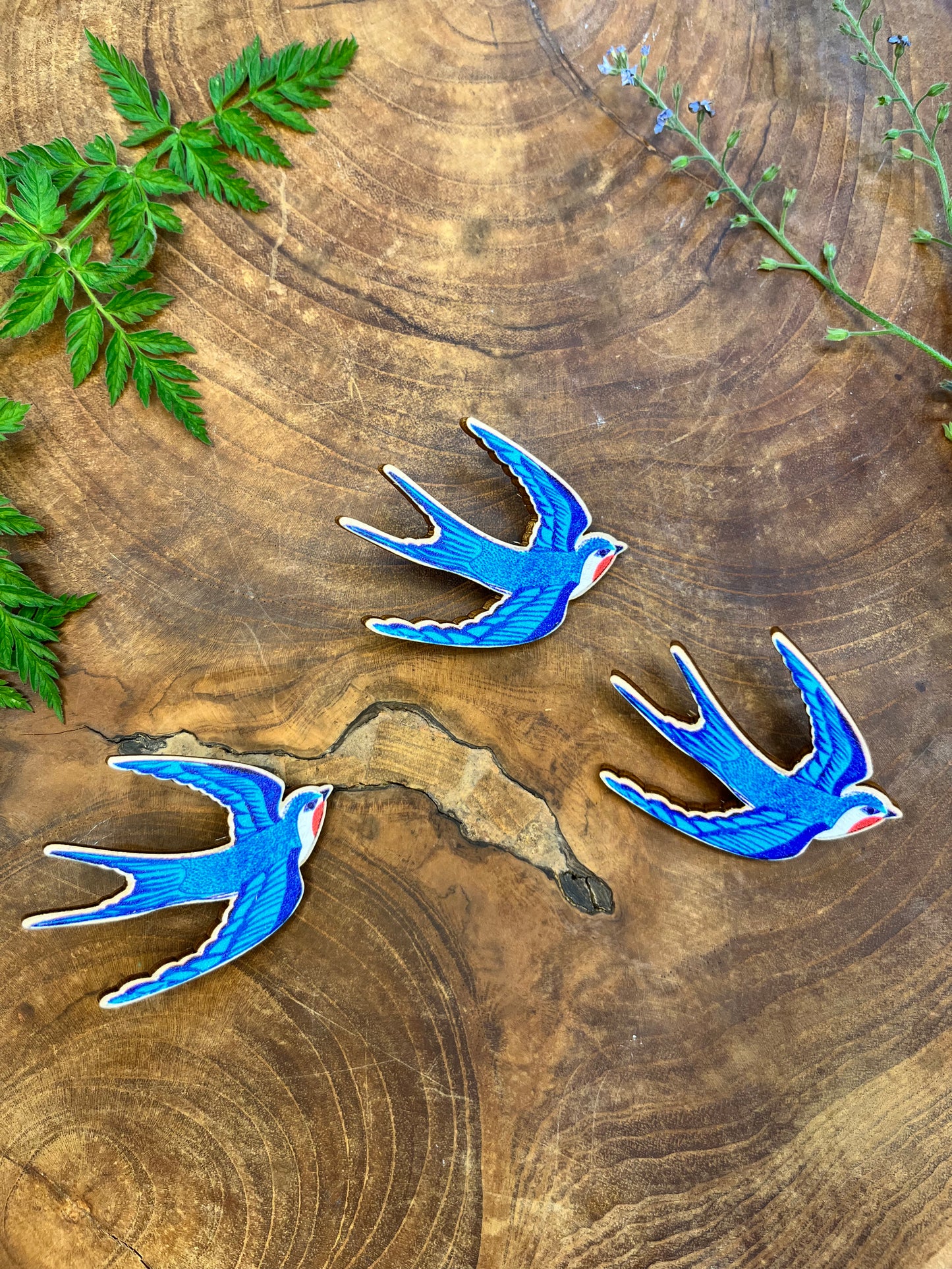 Swallow Wooden Pin badge