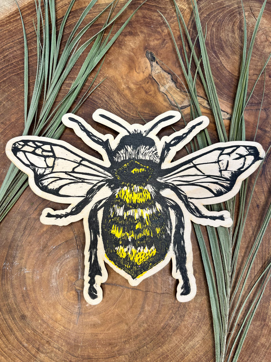 Bee Wooden Plaque - Hand Printed