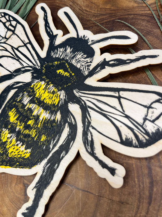 Bee Wooden Plaque - Hand Printed