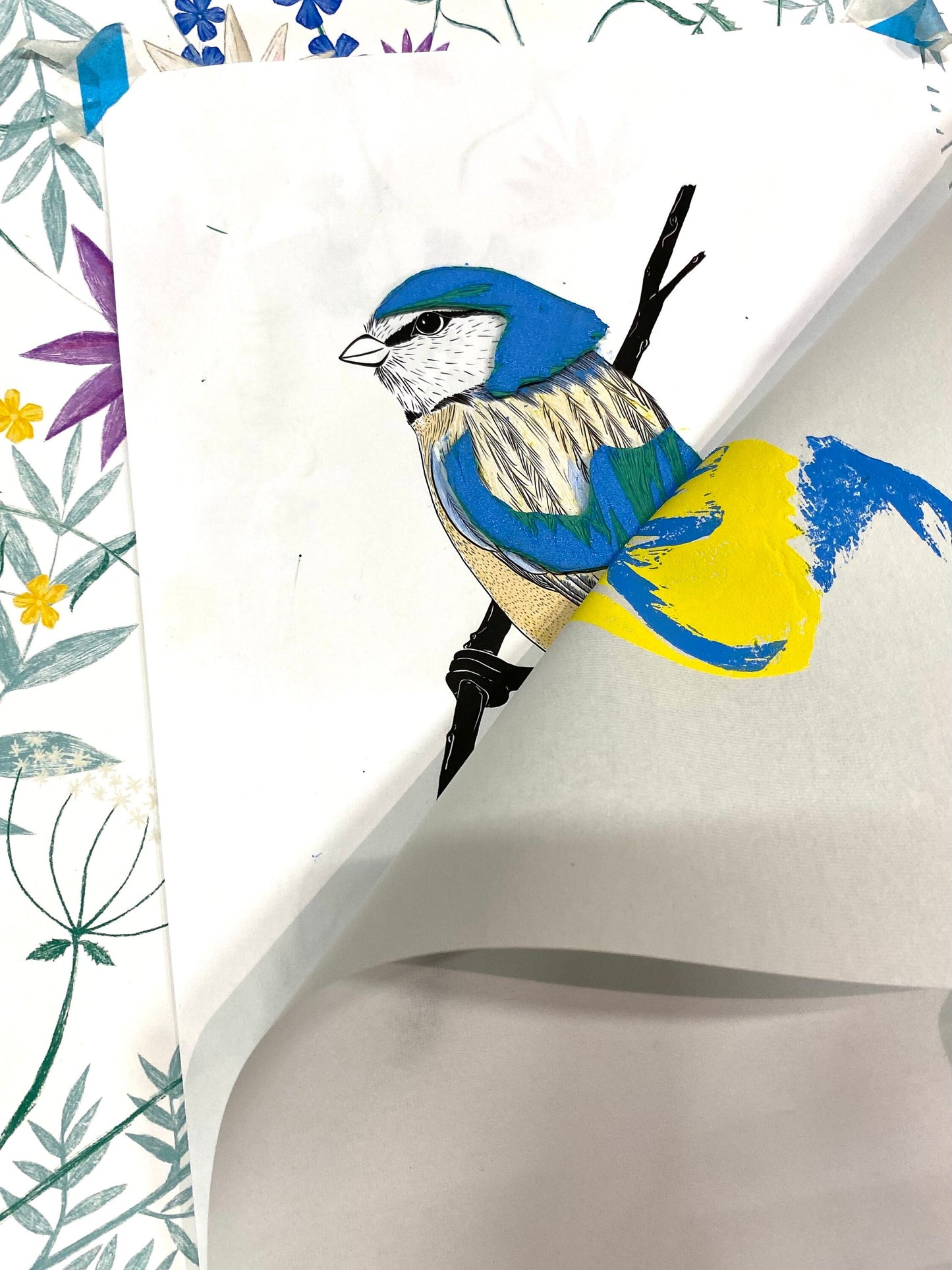 Original Blue Tit Lino Print.