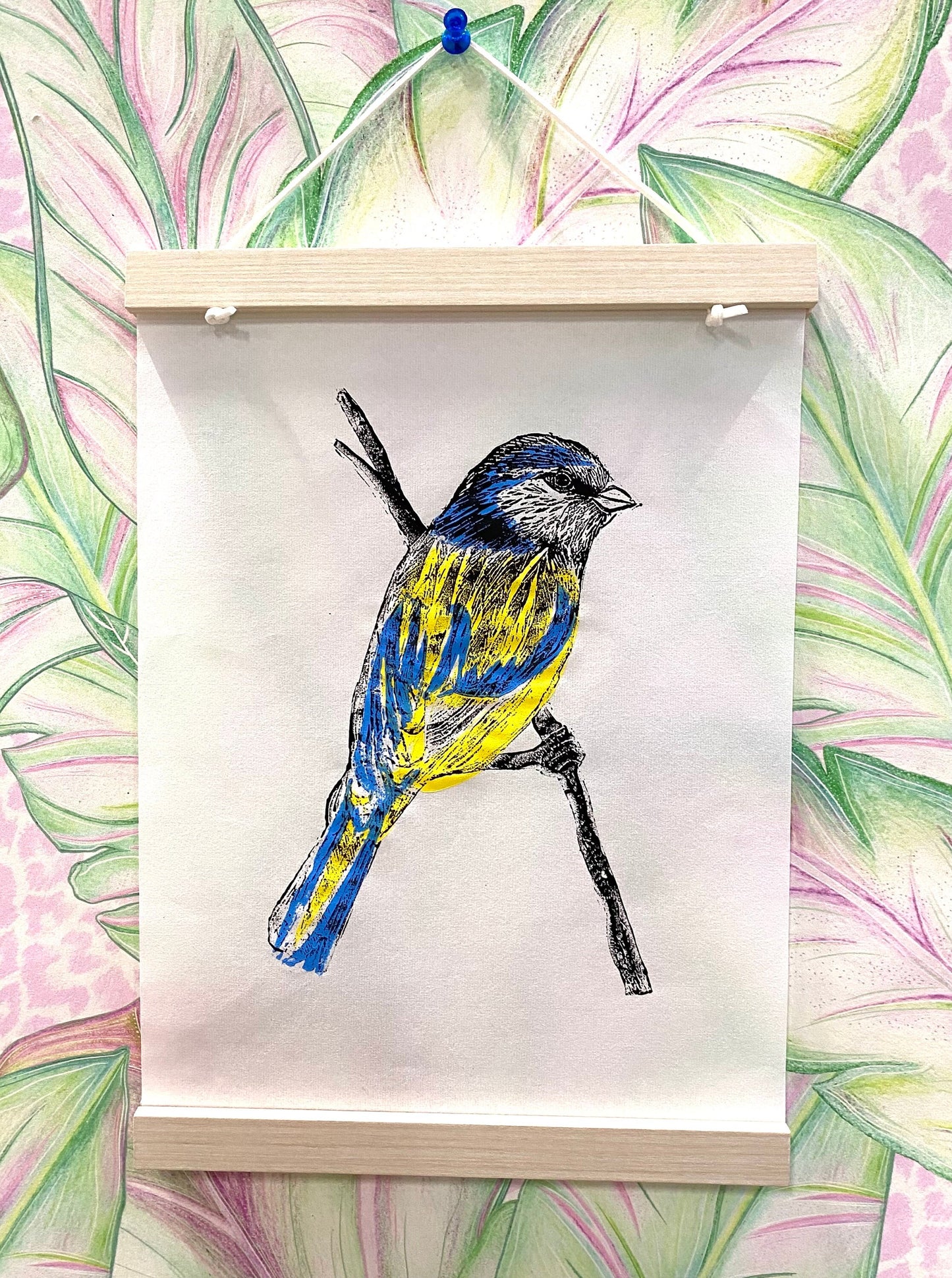 Original Blue Tit Lino Print.