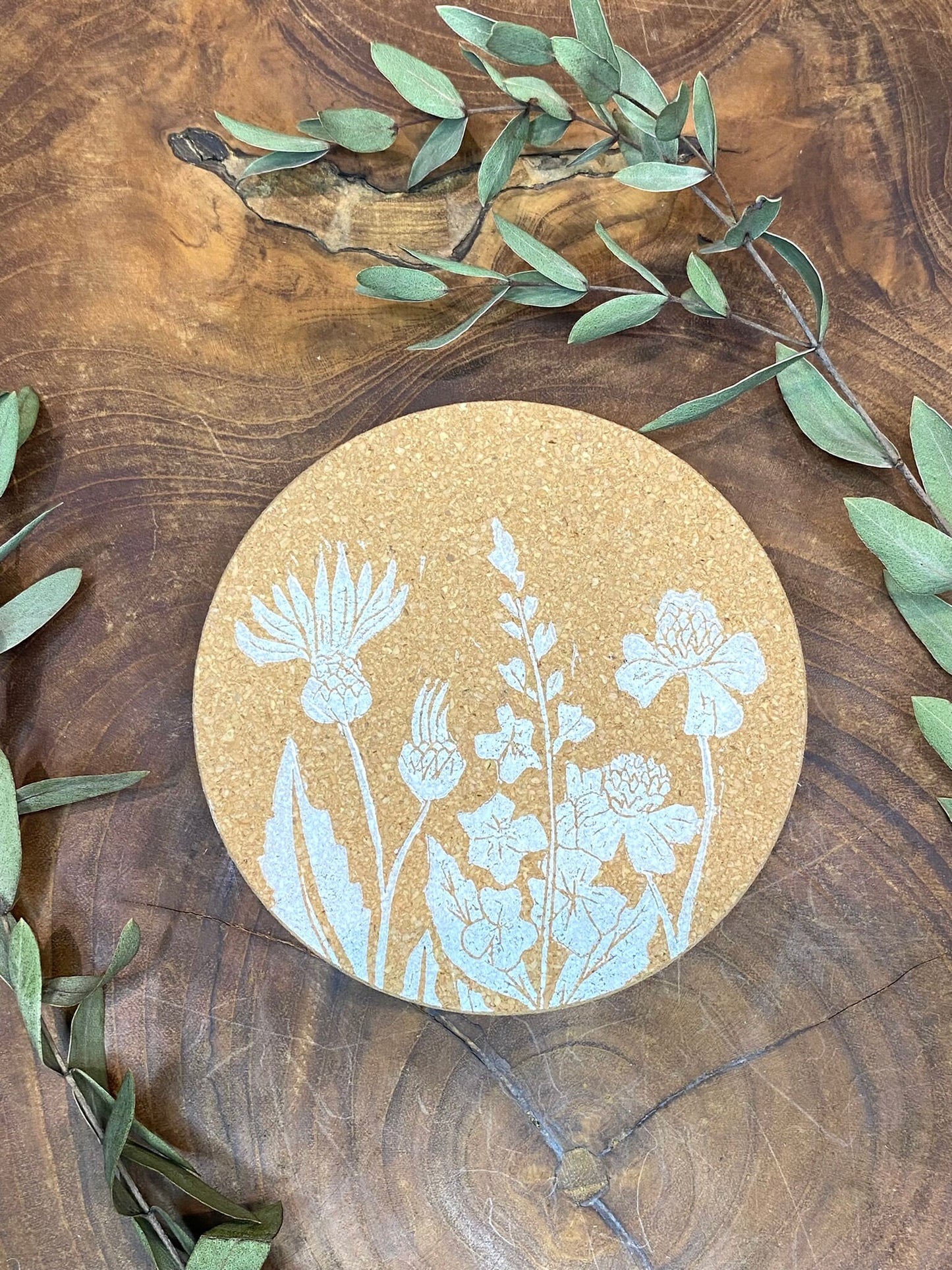 Hand Printed Cork Coasters 4 Pack - White